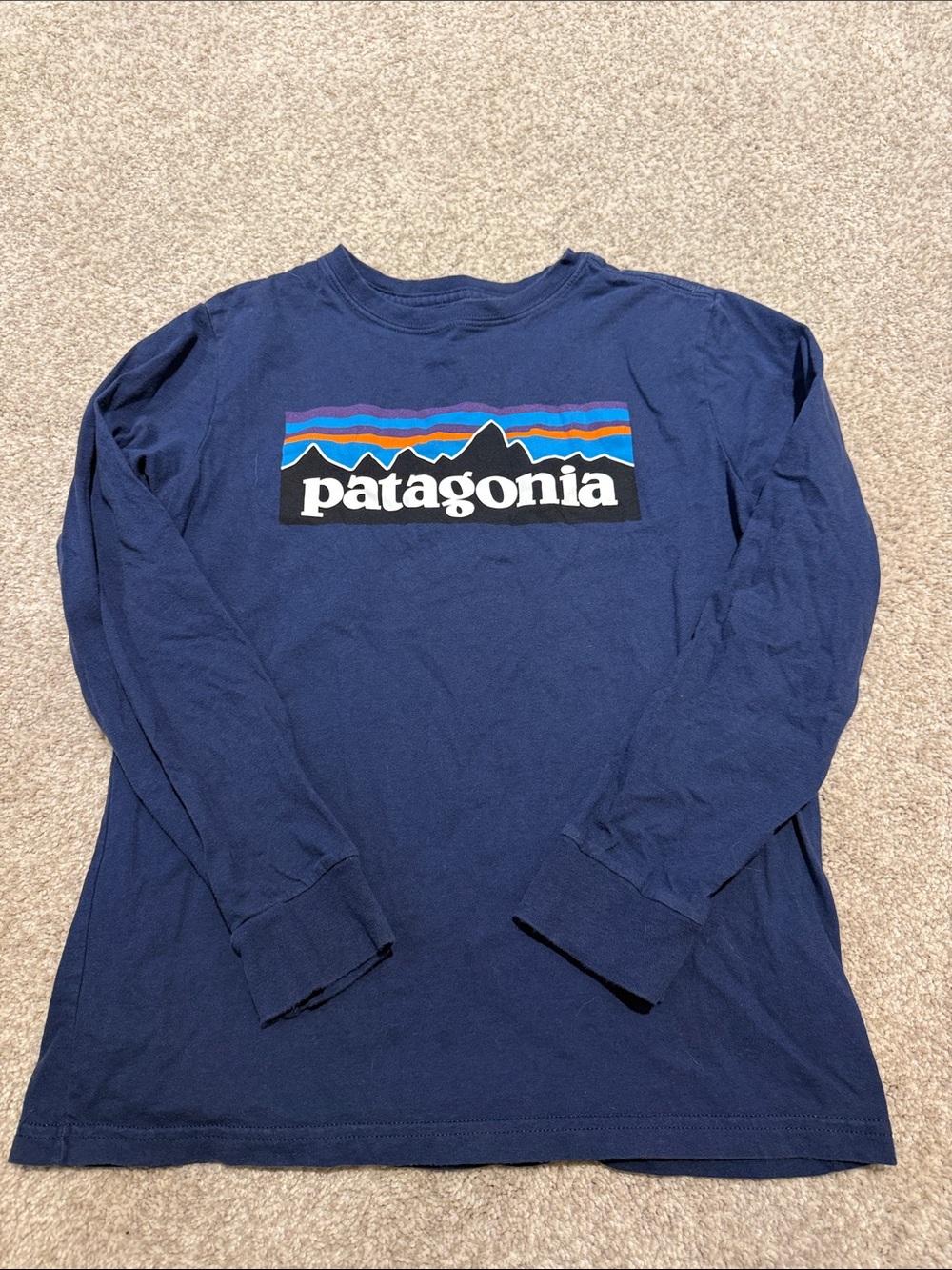 Patagonia Kids Long-Sleeve Logo Tee - Navy with Multicolor Graphic